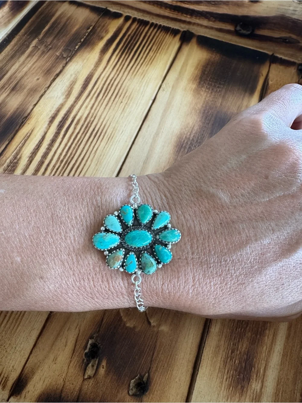 Carico Lake Turquoise Cluster Sterling Silver Bracelet